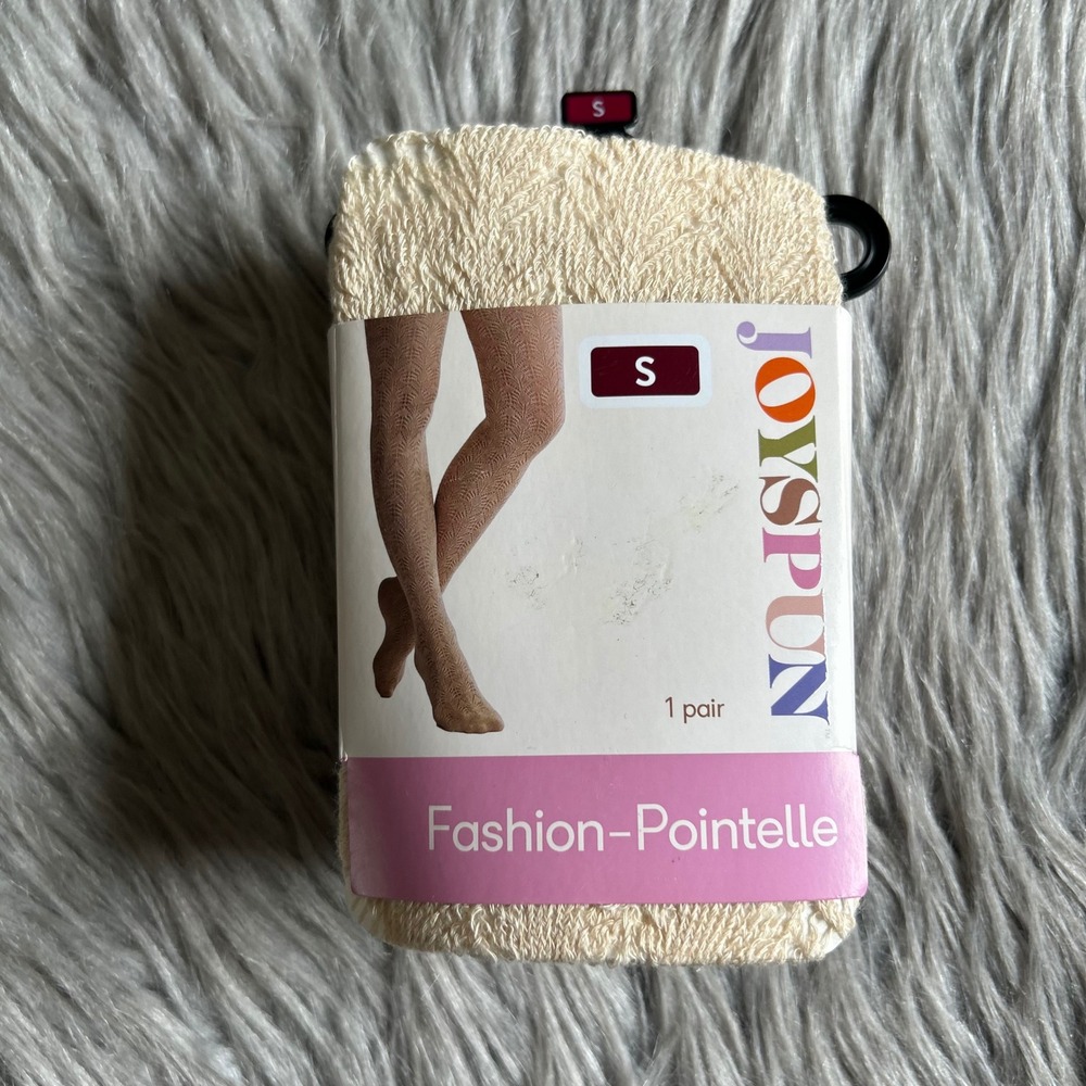 Joyspun Pointelle Crochet Tights Womens Size Small Beige